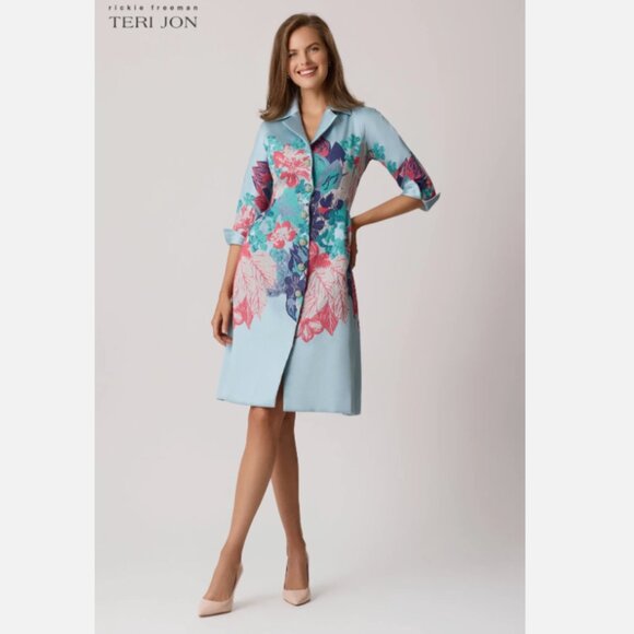 Rickie Freeman for Teri Jon Jacquard Floral Coat Dress - Picture 1 of 7